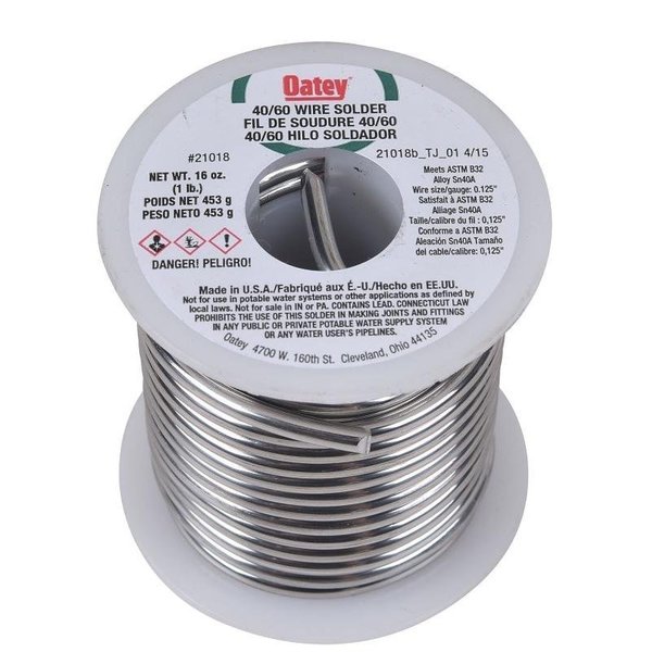 Oatey Leaded Solder, 1 lb Carded, Solid, Silver, 361 to 460 deg F Melting Point 21018